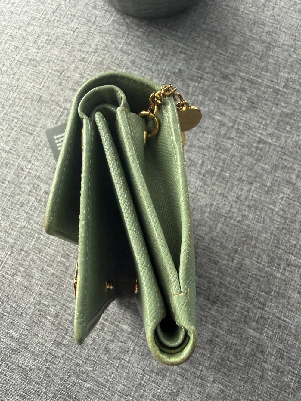 MCM Green Leather Compact Wallet with Gold Accents and Charm - Picture 9 of 10